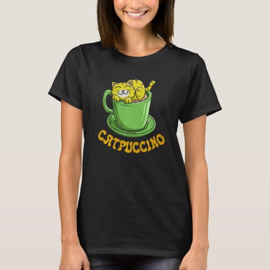 Catpuccino Coffee Cat Whisperer Caffeine Drinker   T-shirt (Voorkant)