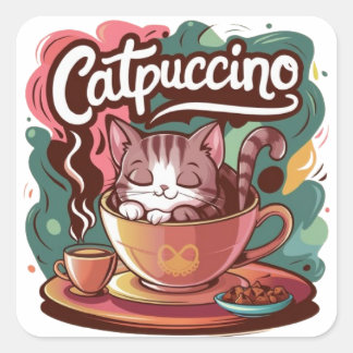 Catpuccino Delight Vierkante Sticker