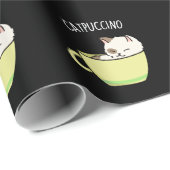 Catpuccino Funny Kitty Cat in Cup Pun Dark BG Cadeaupapier (Rol Hoek)