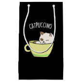 Catpuccino Funny Kitty Cat in Cup Pun Dark BG Klein Cadeauzakje (Voorkant)