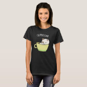 Catpuccino Funny Kitty Cat in Cup Pun Dark BG T-shirt (Voorkant volledig)