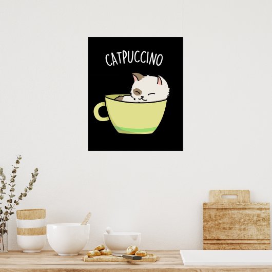 Catpuccino Funny Kitty Cat op Cup Poster (Keuken)