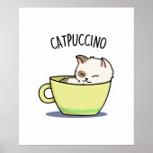 Catpuccino Funny Kitty Cat op Cup Poster (Voorkant)