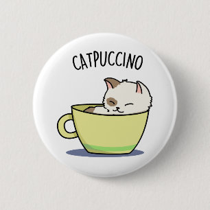 Catpuccino Funny Kitty Cat op Cup Ronde Button 5,7 Cm