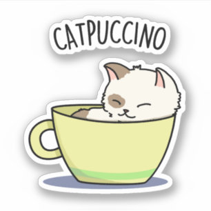 Catpuccino Funny Kitty Cat op Cup Sticker