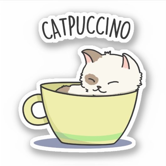 Catpuccino Funny Kitty Cat op Cup Sticker (Voorkant)