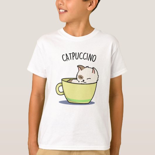 Catpuccino Funny Kitty Cat op Cup T-shirt (Voorkant)