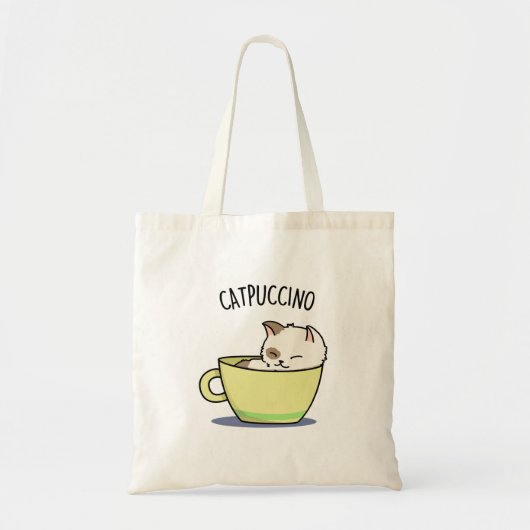 Catpuccino Funny Kitty Cat op Cup Tote Bag (Voorkant)