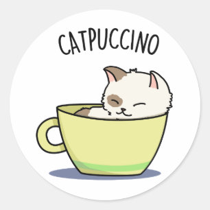 Catpuccino Grappige Kitty Kat In Kop Grap Ronde Sticker