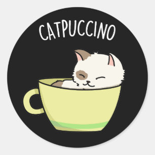 Catpuccino Grappige Kitty Kat In Kop Woordspeling Ronde Sticker