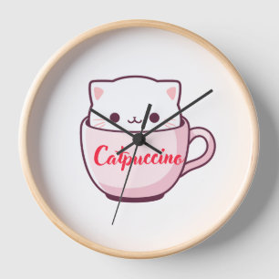 "Catpuccino Mooie Kattenkoffiekop Muurklok"