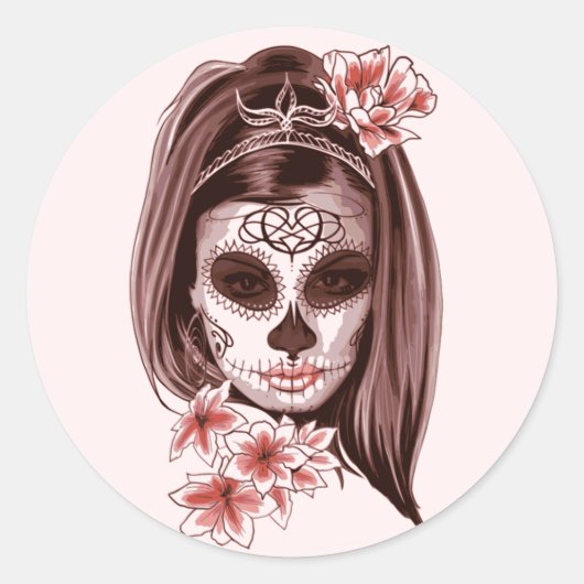 Catrina Dia De Los Muertos Ronde Sticker (Voorkant)