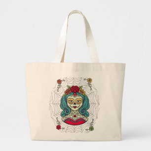 Catrina Día DE Muertos Web Grote Tote Bag