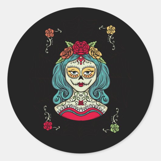 Catrina Día de Muertos Web Ronde Sticker (Voorkant)