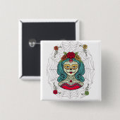 Catrina Día de Muertos Web Vierkante Button 5,1 Cm (Voorkant /achterkant)