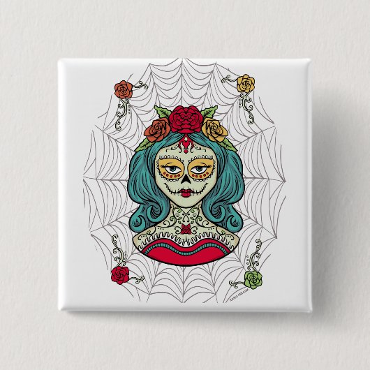 Catrina Día de Muertos Web Vierkante Button 5,1 Cm (Voorkant)