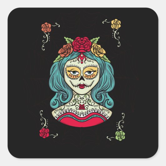 Catrina Día de Muertos Web Vierkante Sticker (Voorkant)