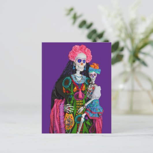 Catrina en Kinderdag van de dode suikerschedel Briefkaart (Staand voorkant)