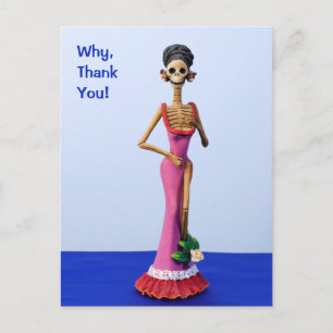 Catrina in een roze jurk bedankkaart briefkaart