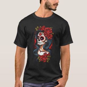 Catrina La Calavera Suiker Schedel Halloween Dag v T-shirt