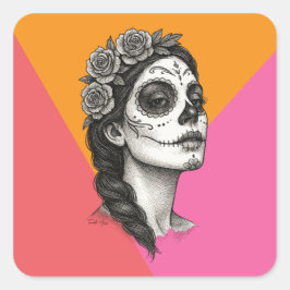 Catrina met Rozen Dag van de Doden Vierkante Sticker