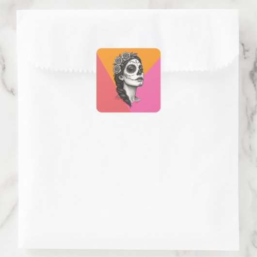 Catrina met Rozen Dag van de Doden Vierkante Sticker (Tas)