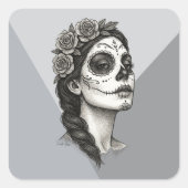 Catrina met Rozen Dag van de Doden Vierkante Sticker (Voorkant)