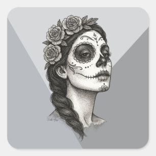 Catrina met Rozen Dag van de Doden Vierkante Sticker