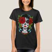 Catrina Roos Suikerschedel Calavera Mexico Skelet T-shirt (Voorkant)