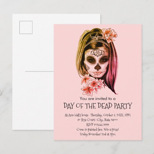 Catrina schilderde gezichtsdag van de dode partij uitnodiging briefkaart (Voorkant / Achterkant)