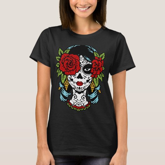 Catrina Sugar Skull Calavera Mexican Roos Eye - Ar T-shirt (Voorkant)