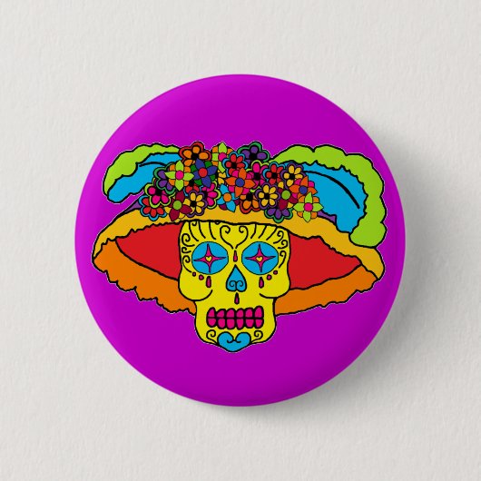 Catrina Sugar Skull Ronde Button 5,7 Cm (Voorkant)
