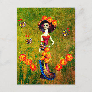 Catrina W/Pet, Oranje bloemen en blauwe goudroffel Briefkaart