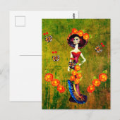 Catrina W/Pet, Oranje bloemen en blauwe goudroffel Briefkaart (Voorkant / Achterkant)