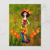 Catrina W/Pet, Oranje bloemen en blauwe goudroffel Briefkaart (Voorkant)