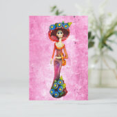Catrina W/Red Dress & Blue Flowers op roze wasmach Bedankkaart (Staand voorkant)