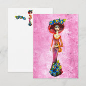 Catrina W/Red Dress & Blue Flowers op roze wasmach Bedankkaart (Voorkant / Achterkant)