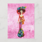 Catrina W/Red Dress & Blue Flowers op roze wasmach Briefkaart (Voorkant)