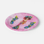 Catrina W/Red Dress & Blue Flowers op roze wasmach Papieren Bordje (Gekanteld)