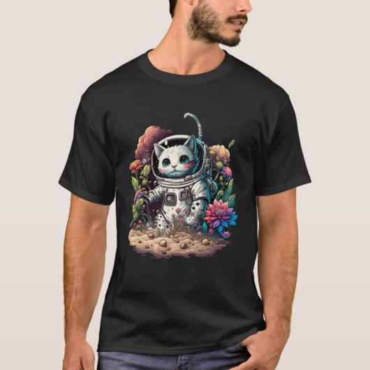 Catronaut Cat Astronaut With Flowers Cat Graphic T-shirt (Voorkant)