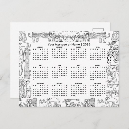 Cats 2026 Calendar Personalized Message or Name Briefkaart (Voorkant / Achterkant)