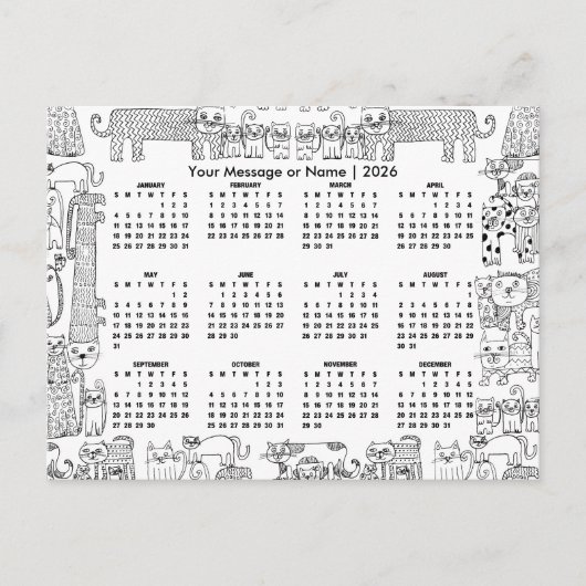 Cats 2026 Calendar Personalized Message or Name Briefkaart (Voorkant)