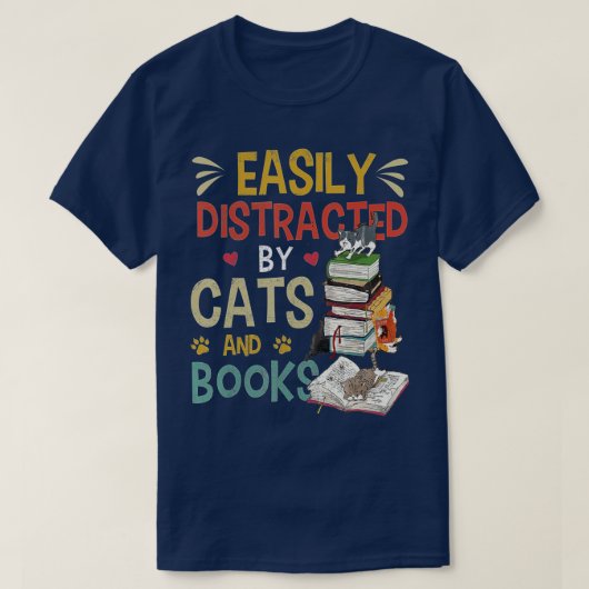 Cats 365 Easily Distracted by Cats & Books Cat & B T-shirt (Design voorkant)