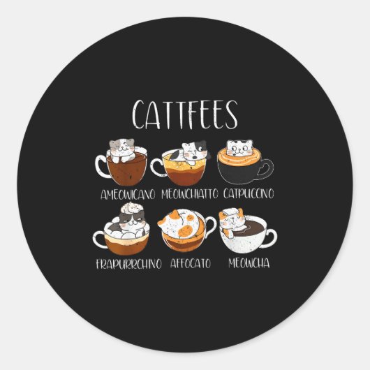 Cats & Coffee Lover Funny Caffeine Quote Cattf Ronde Sticker (Voorkant)