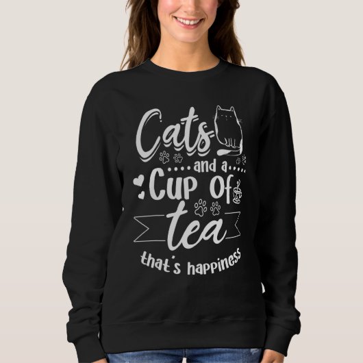 Cats and a cup of Tea that's Happiness  Cute Cat O Trui (Voorkant)