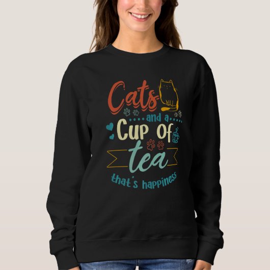 Cats and a cup of Tea that's Happiness Tea Cat Own Trui (Voorkant)