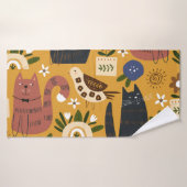 Cats and Birds, met de hand getekend. Badhanddoek (Badhanddoek)