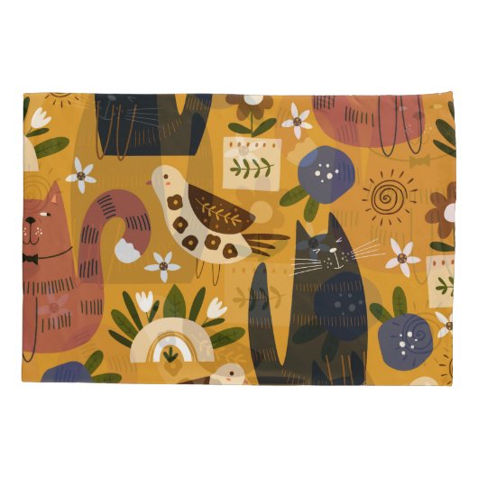  Cats and Birds, met de hand getekend. Kussensloop (Achterkant)