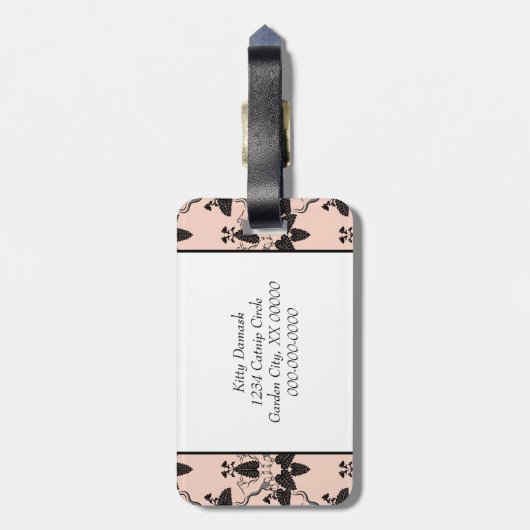 Cats and Catnip Damask Kijk Patroon Bagagelabel (Achterkant verticaal)