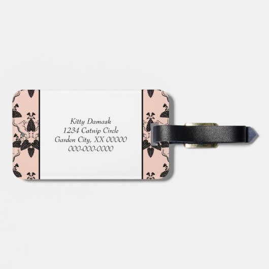 Cats and Catnip Damask Kijk Patroon Bagagelabel (Achterkant horizontaal)